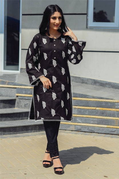 Bareeq Outfits - Black Lace Detailing Embroidered Shirt.