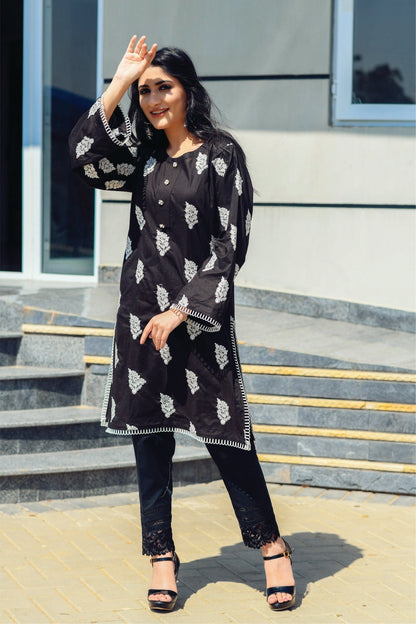 Bareeq Outfits - Black Lace Detailing Embroidered Shirt.