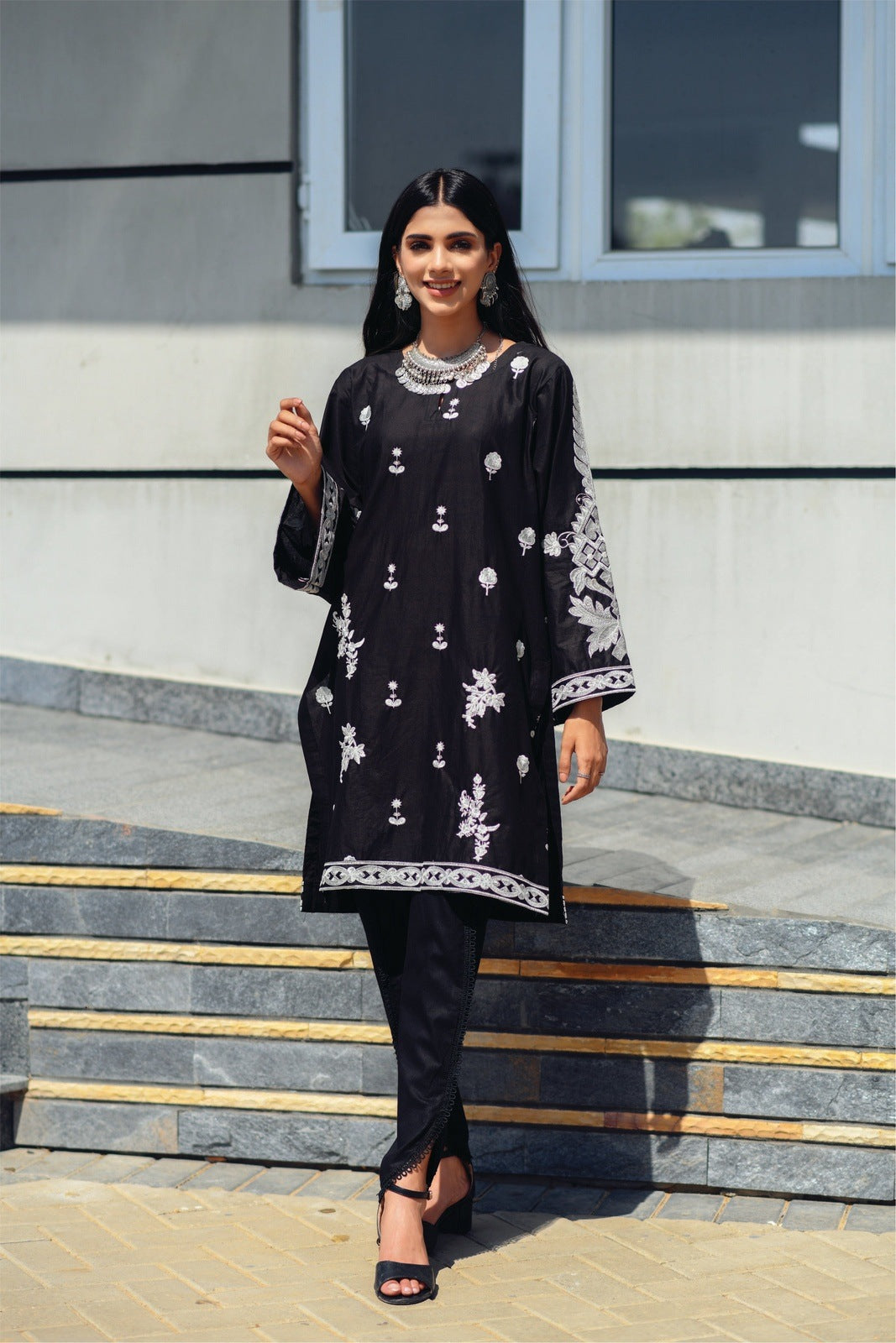Bareeq Outfits - Black Embroidered Cotton Shirt.