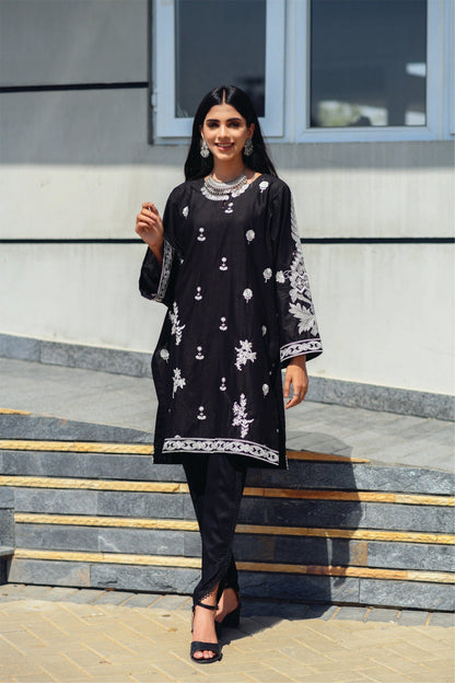 Bareeq Outfits - Black Embroidered Cotton Shirt.