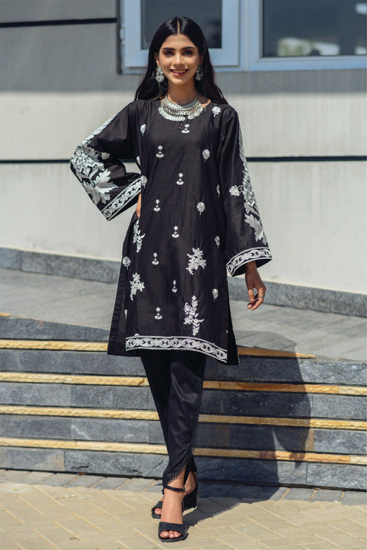 Bareeq Outfits - Black Embroidered Cotton Shirt.