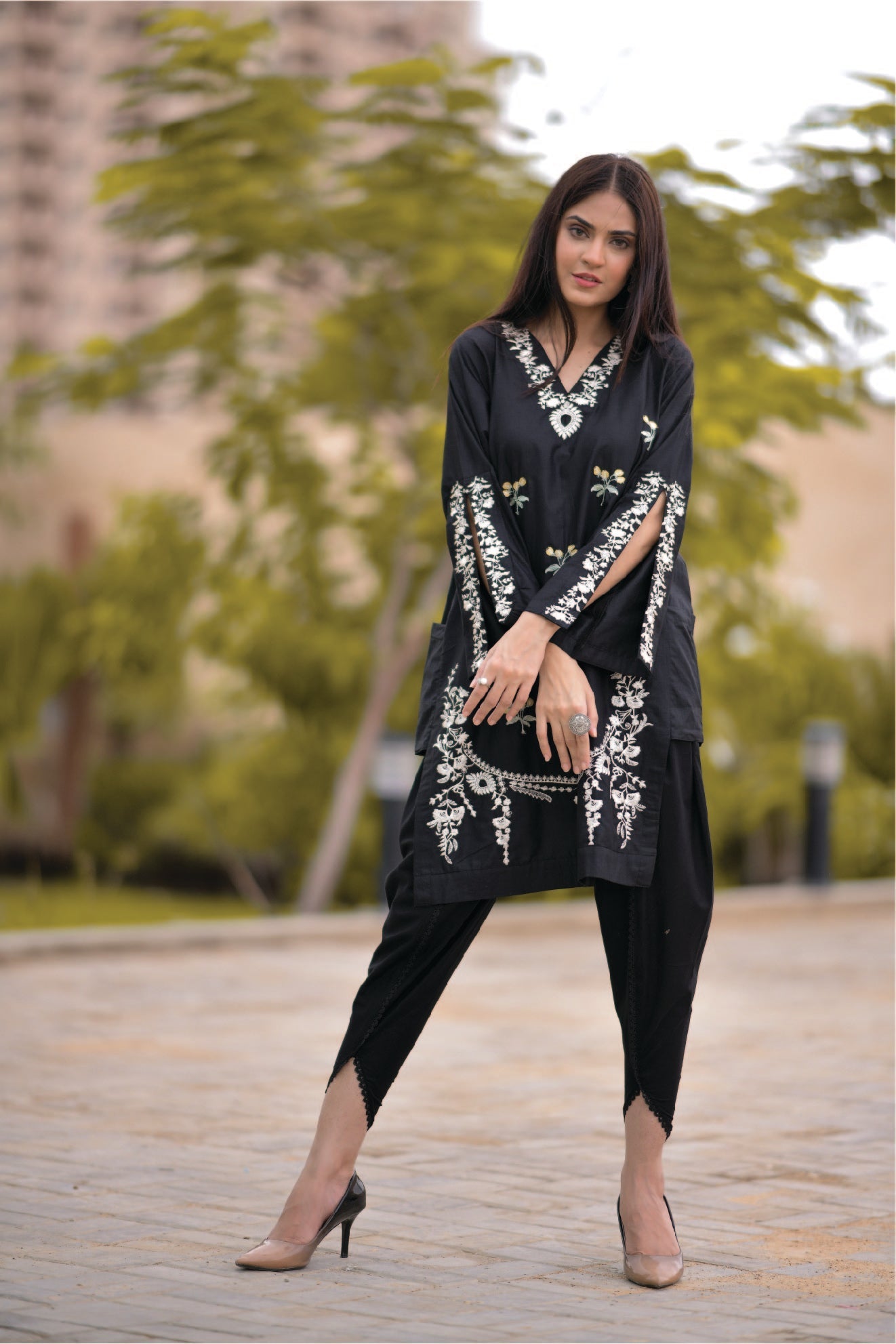 Bareeq Outfits - Black Embroidered Shirt