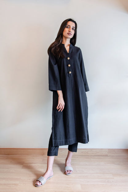 Ayesha Naveed - Black cotton matching seperates