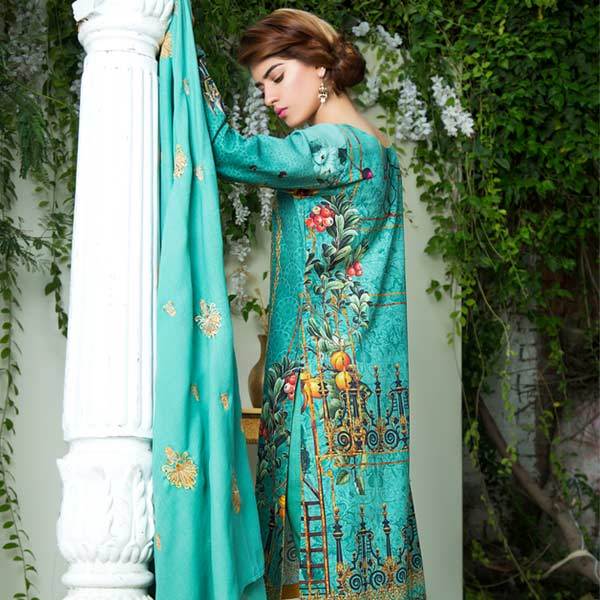 Adan's Libas - EASTERN BLUE – DIGITAL PRINTED & EMBROIDERED KHADDAR – 3 PIECE