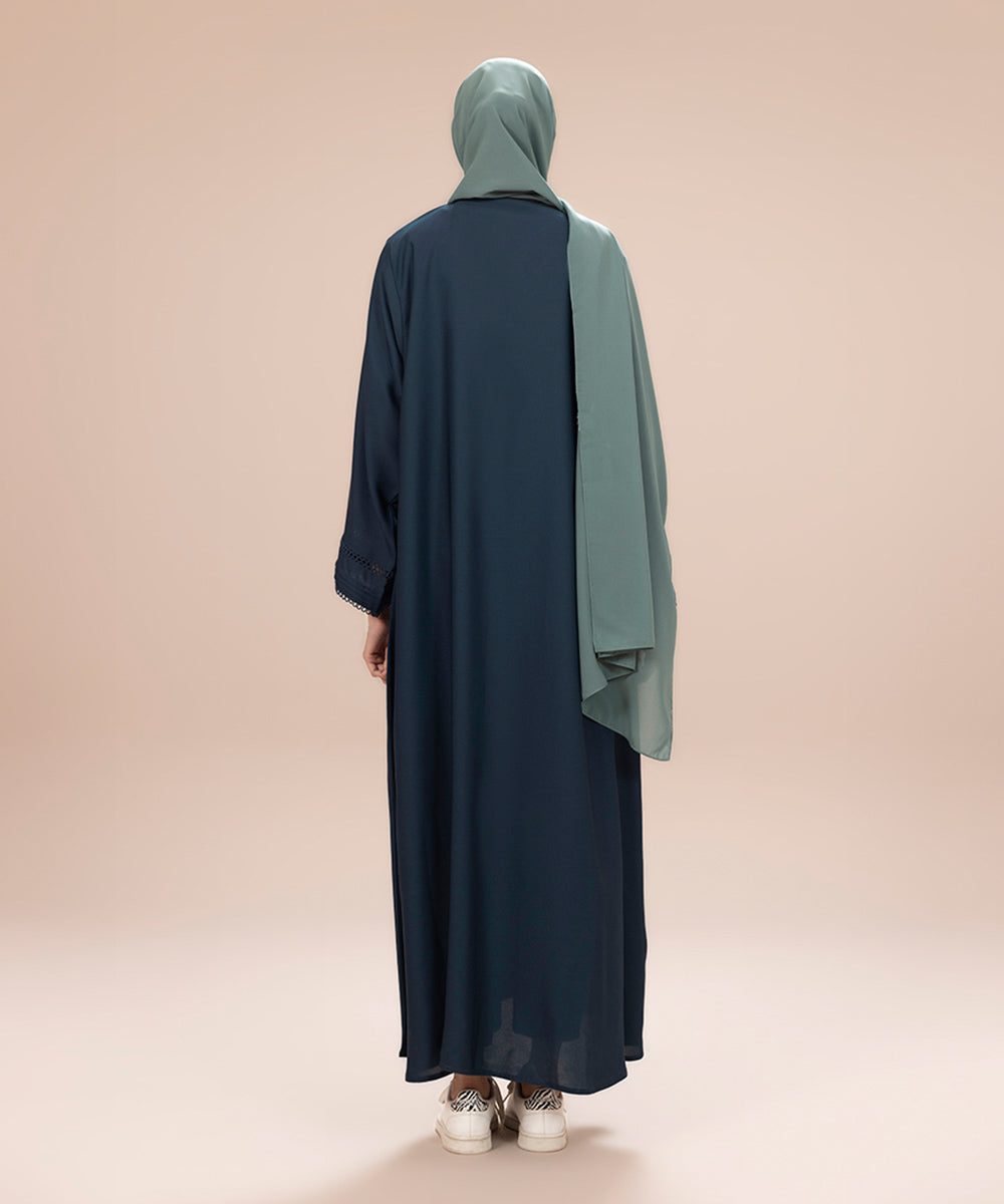 Sapphire - Button Through Abaya With Lace Detail