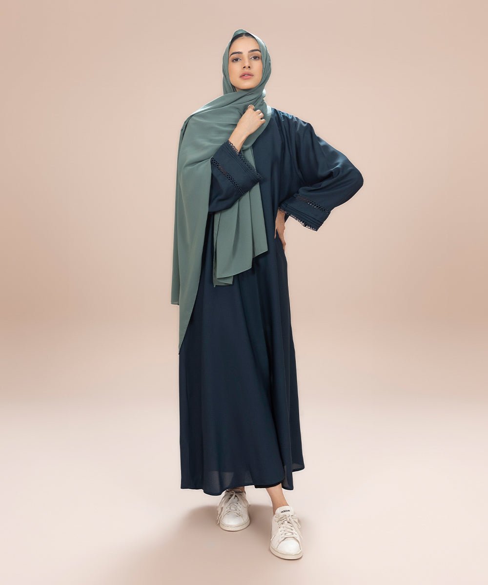 Sapphire - Button Through Abaya With Lace Detail