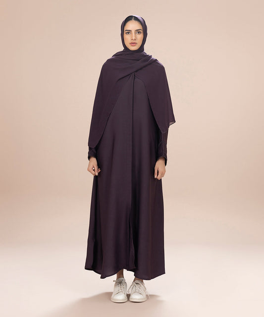 Sapphire - Button Through Abaya With Lace Detail
