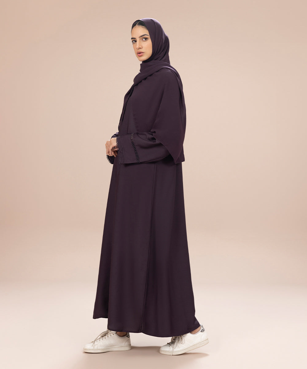 Sapphire - Button Through Abaya With Lace Detail