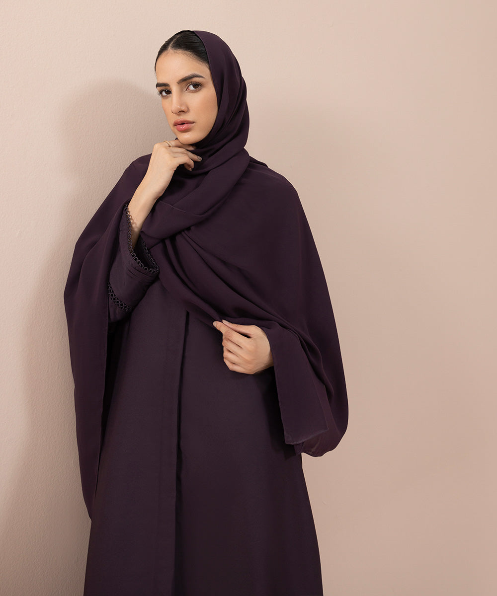 Sapphire - Button Through Abaya With Lace Detail