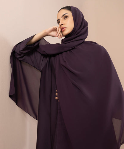 Sapphire - Button Through Abaya With Lace Detail