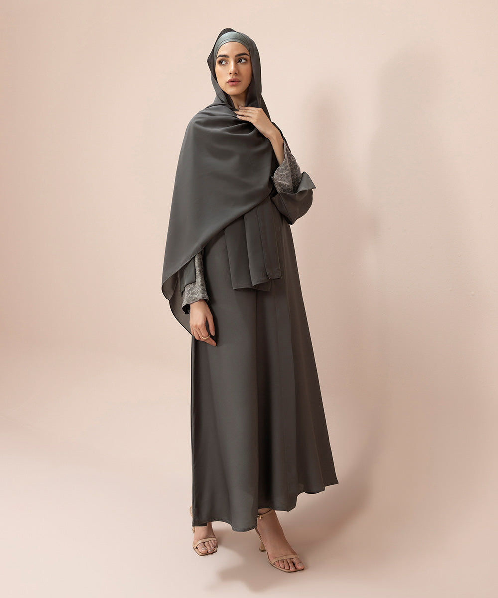 Sapphire - Button Through Abaya Set With Net Fabric  Detail