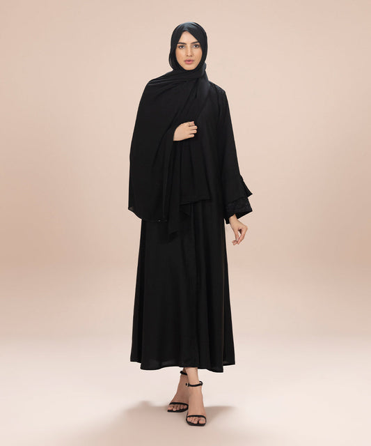Sapphire - Button Through Abaya Set With Net Fabric Detail