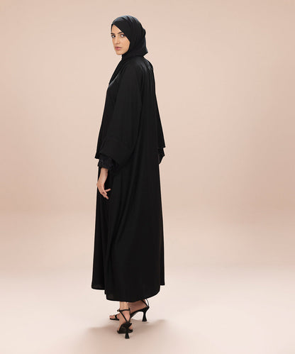 Sapphire - Button Through Abaya Set With Net Fabric Detail