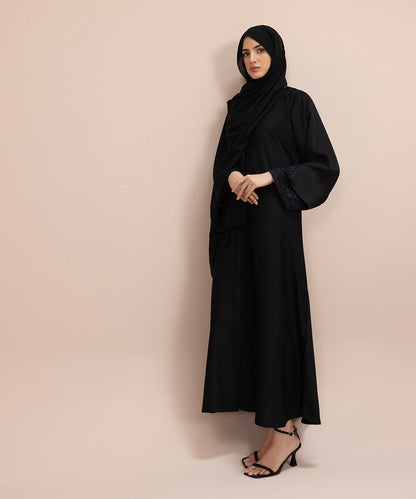 Sapphire - Button Through Abaya Set With Net Fabric Detail