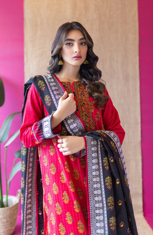 Orient - Unstitched 3 Piece Embroidered Khaddar Shirt , Khaddar Pant and Khaddar Dupatta