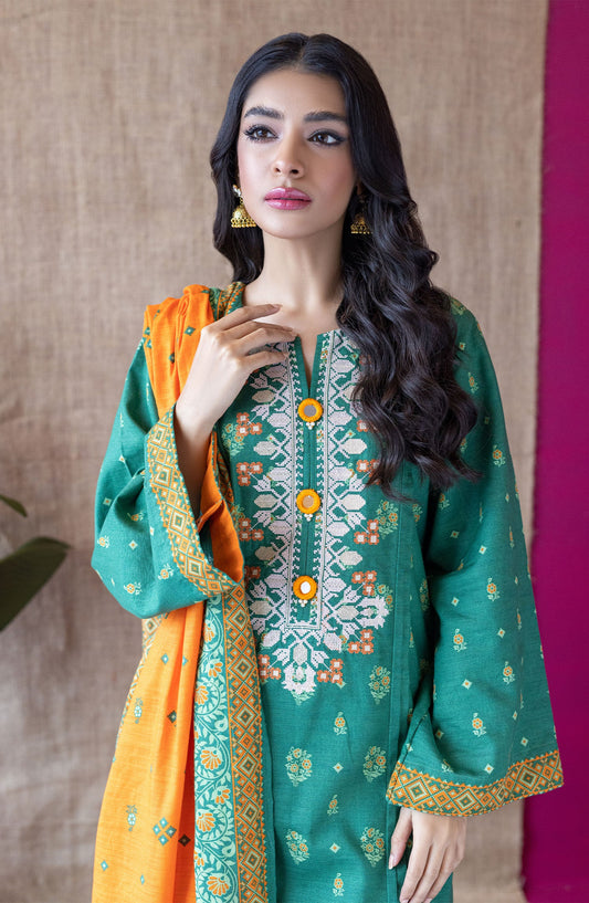Orient - Unstitched 3 Piece Embroidered Khaddar Shirt , Khaddar Pant and Khaddar Dupatta