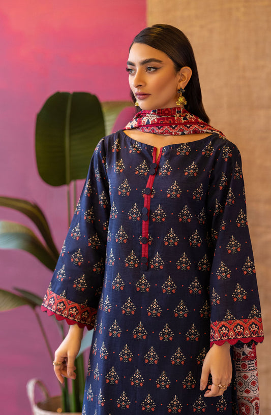 Orient - Unstitched 3 Piece Printed Khaddar Shirt , Khaddar Pant and Khaddar Dupatta