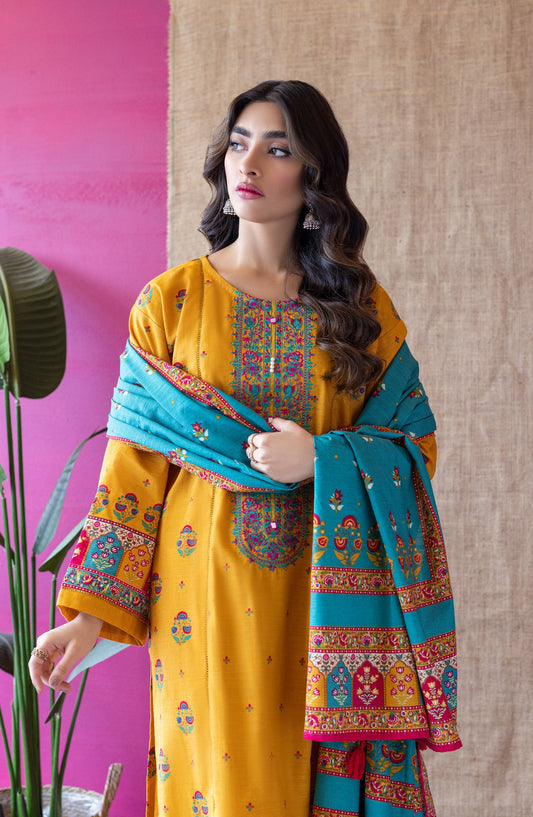 Orient - Unstitched 3 Piece Embroidered Khaddar Shirt , Khaddar Pant and Khaddar Dupatta