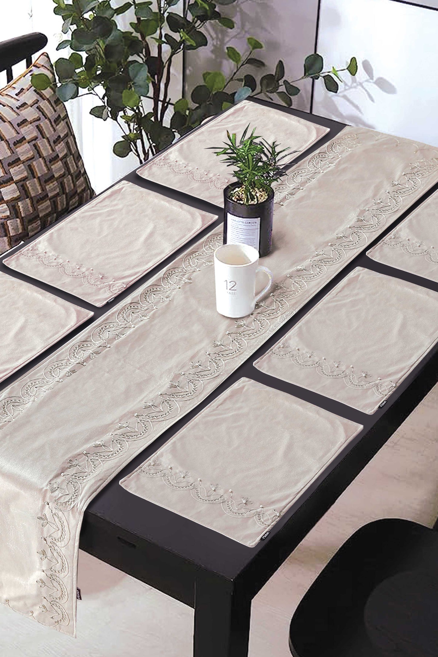 Nishat Linen - Beads Culture Table Runner Set - 7 Piece