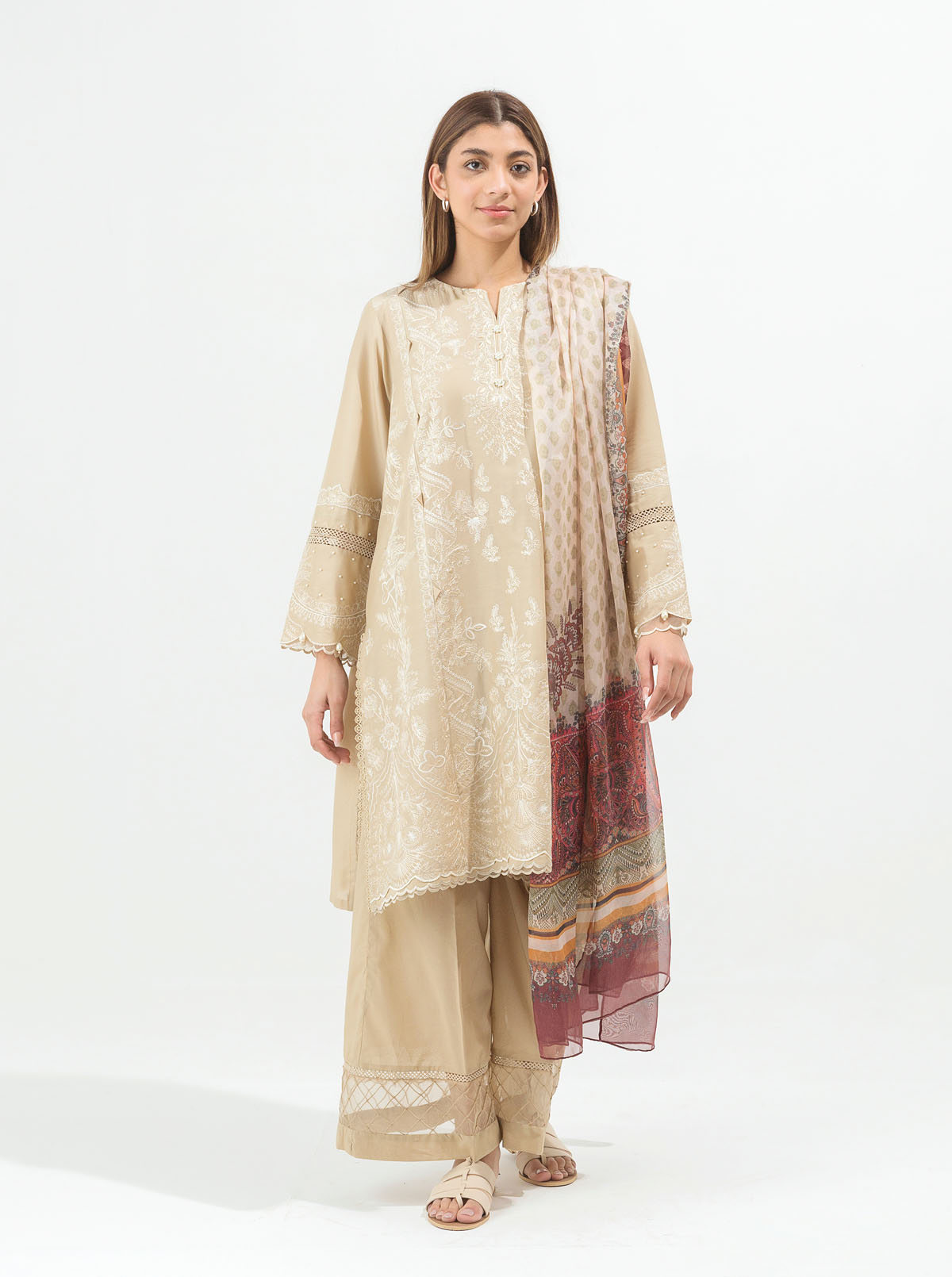 Beechtree - Beige Pearl-Embroidered-3P (UNSTITCHED)