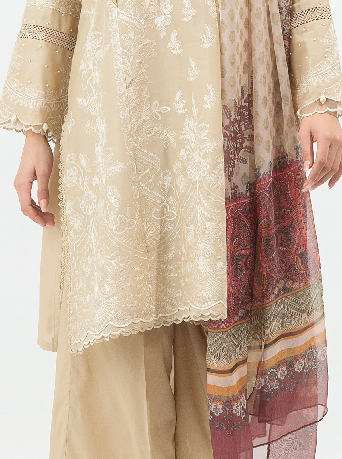 Beechtree - Beige Pearl-Embroidered-3P (UNSTITCHED)