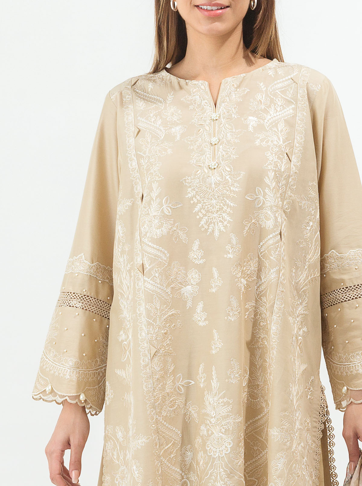 Beechtree - Beige Pearl-Embroidered-3P (UNSTITCHED)