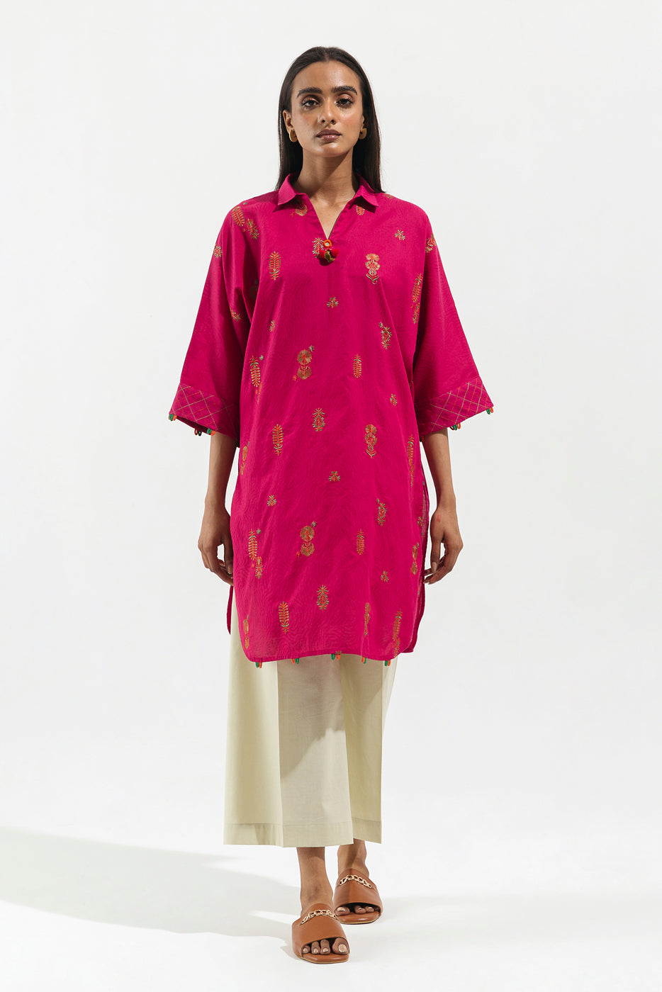 Beechtree - 1 PIECE - EMBROIDERD JACQUARD SHIRT - PRIMROSE PINK (UNSTITCHED)