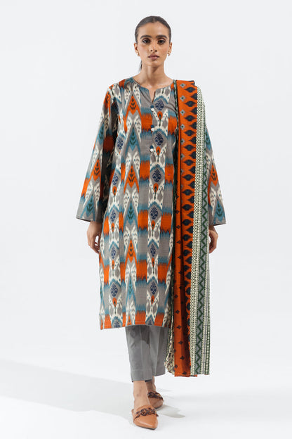 Beechtree - 2 PIECE - PRINTED KHADDAR SUIT - ELEGANT GREY (UNSTITCHED)