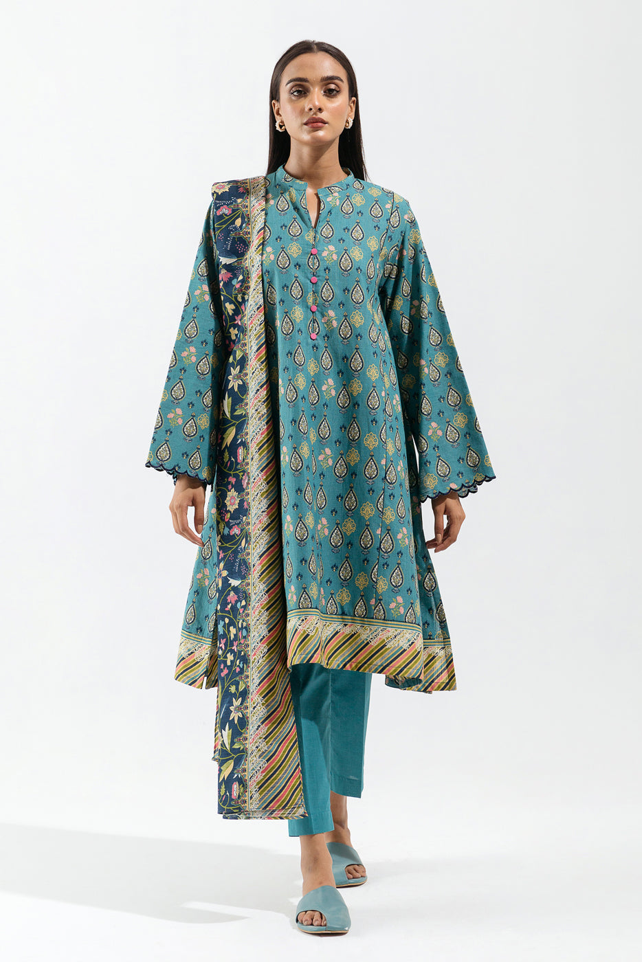 Beechtree - 2 PIECE - PRINTED KHADDAR SUIT - CERULEAN GLOW (UNSTITCHED)