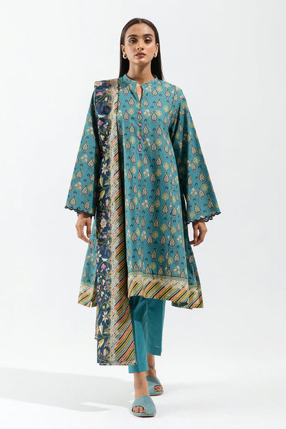 Beechtree - 2 PIECE - PRINTED KHADDAR SUIT - CERULEAN GLOW (UNSTITCHED)
