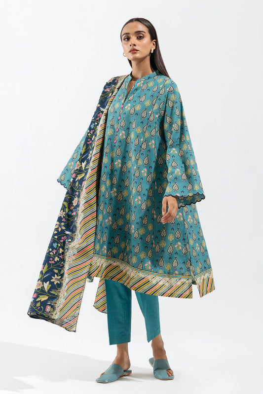 Beechtree - 2 PIECE - PRINTED KHADDAR SUIT - CERULEAN GLOW (UNSTITCHED)