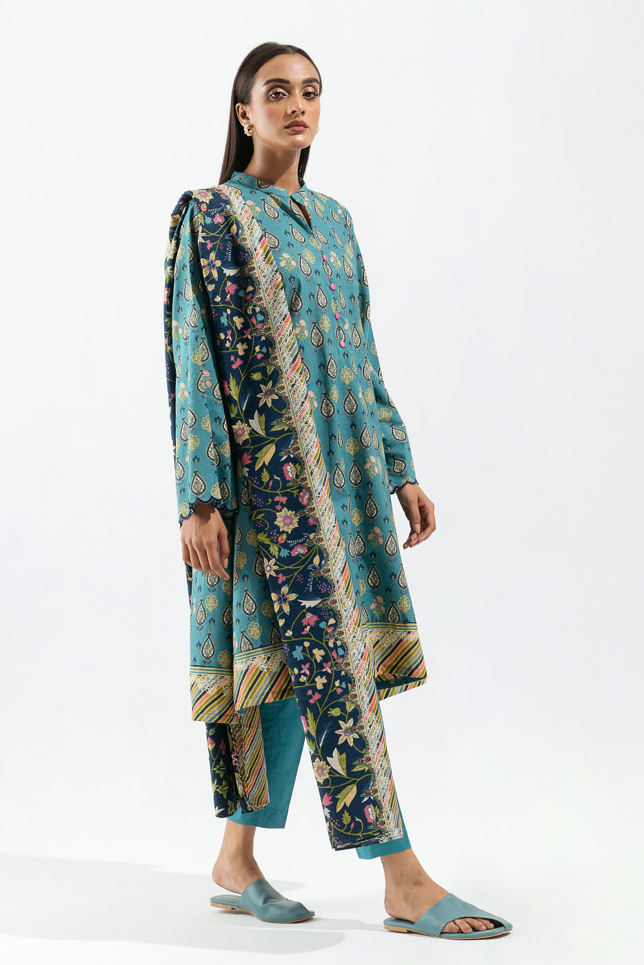 Beechtree - 2 PIECE - PRINTED KHADDAR SUIT - CERULEAN GLOW (UNSTITCHED)
