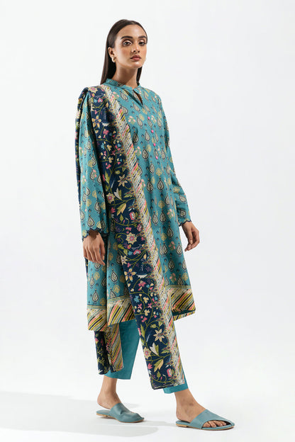 Beechtree - 2 PIECE - PRINTED KHADDAR SUIT - CERULEAN GLOW (UNSTITCHED)