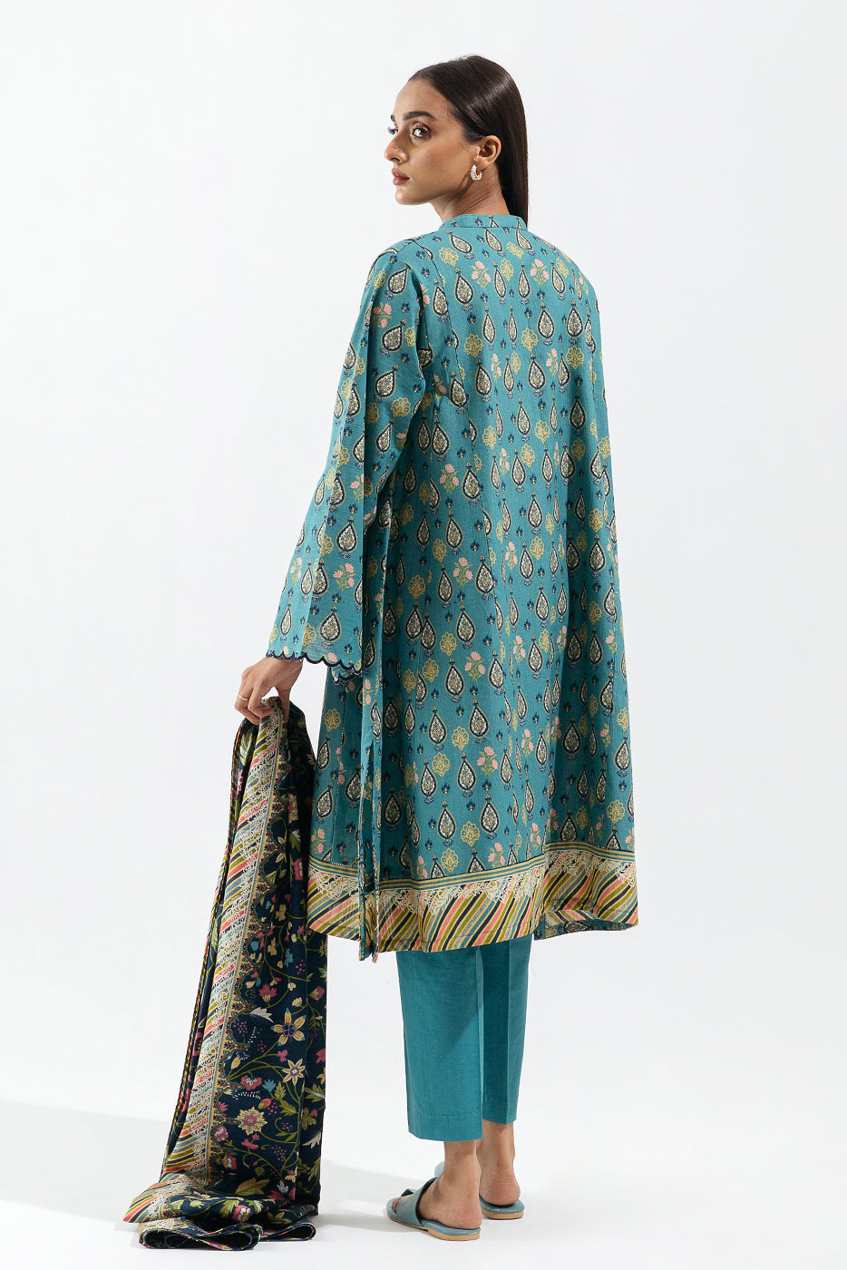 Beechtree - 2 PIECE - PRINTED KHADDAR SUIT - CERULEAN GLOW (UNSTITCHED)
