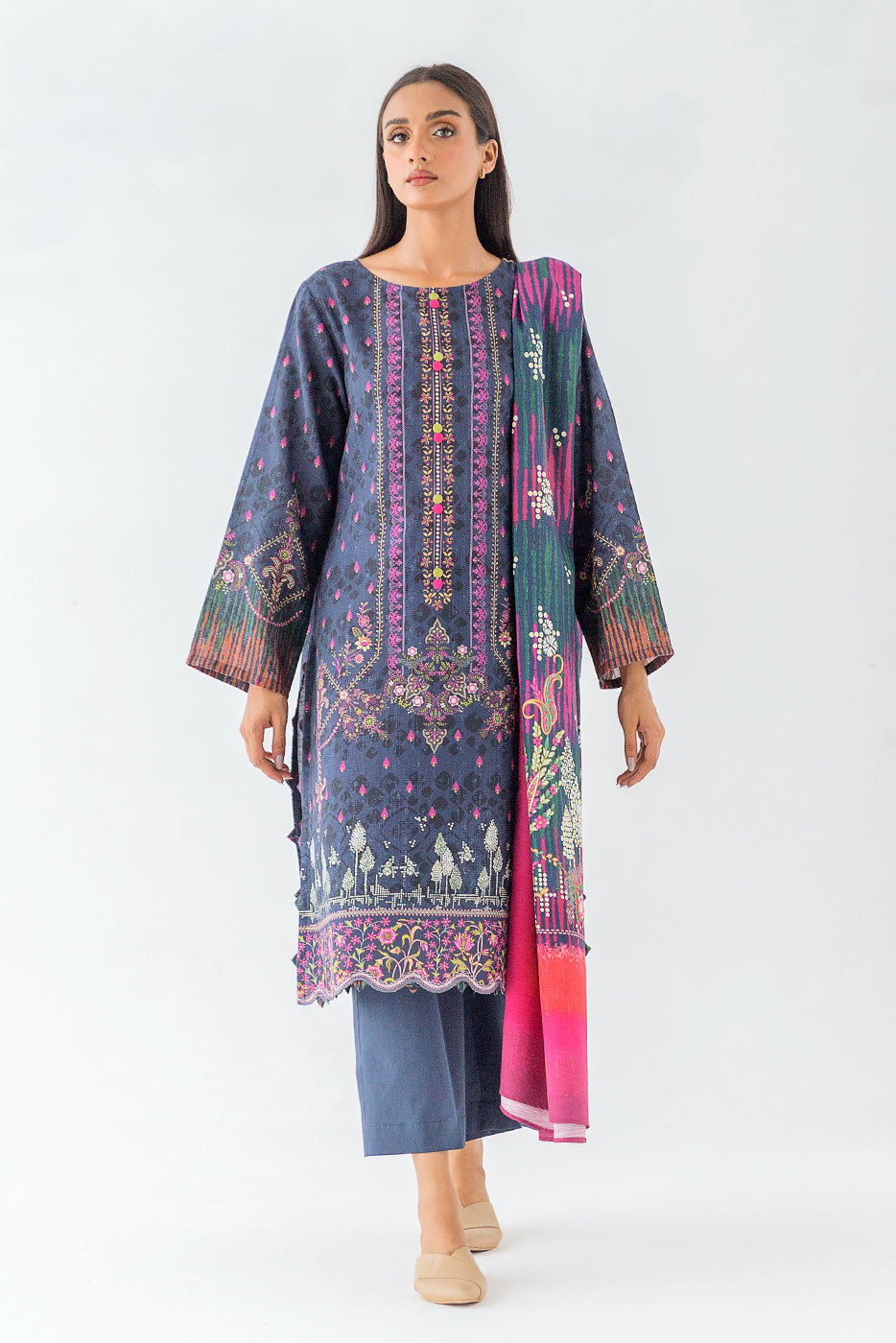 Beechtree - 3 PIECE - PRINTED KHADDAR SUIT - MIDNIGHT CHARM (UNSTITCHED)