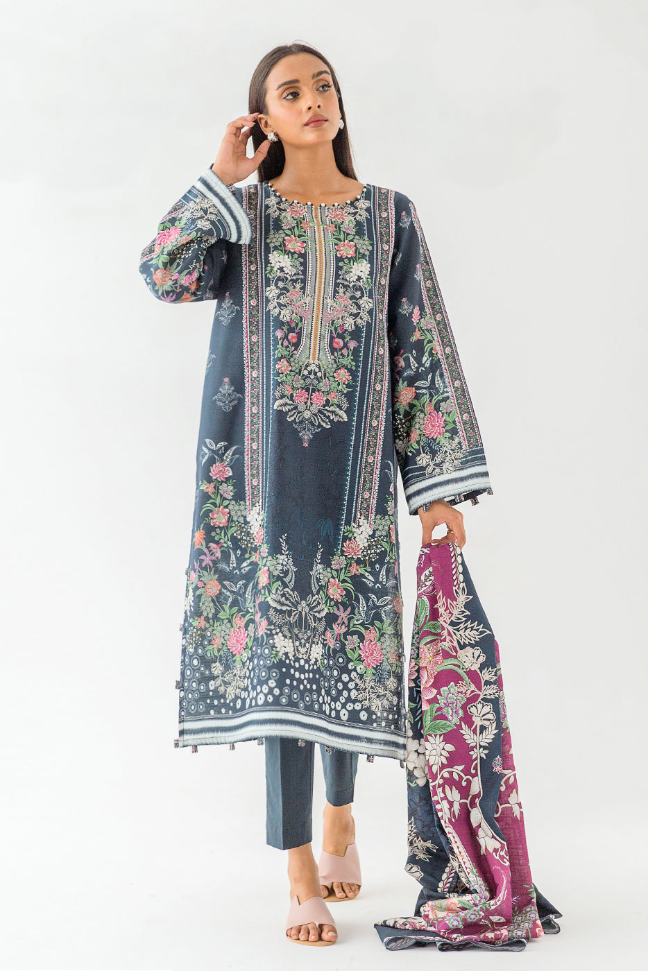 Beechtree - 3 PIECE - PRINTED KHADDAR SUIT - TWILIGHT GLEAM (UNSTITCHED)