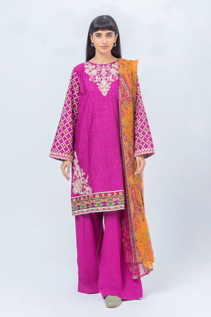 Beechtree - 3 PIECE - EMBROIDERED CAMBRIC SUIT - FUCHSIA FESTIVAL (UNSTITCHED)