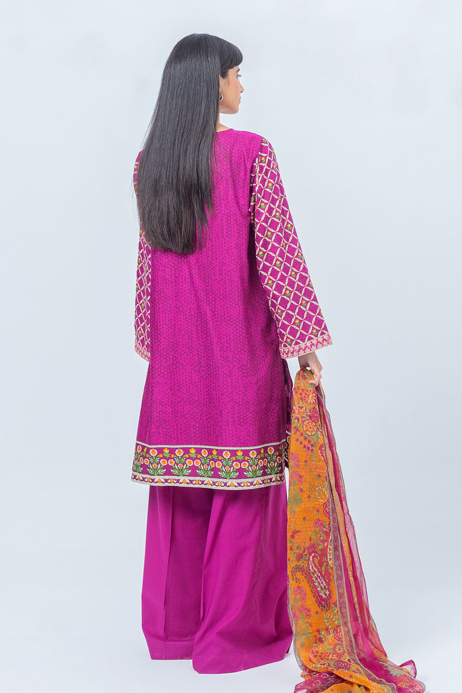 Beechtree - 3 PIECE - EMBROIDERED CAMBRIC SUIT - FUCHSIA FESTIVAL (UNSTITCHED)