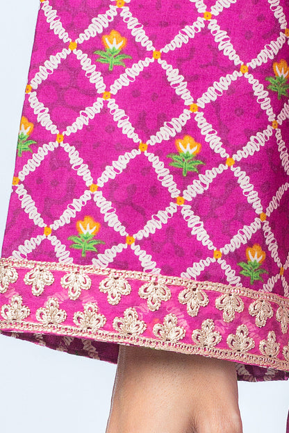 Beechtree - 3 PIECE - EMBROIDERED CAMBRIC SUIT - FUCHSIA FESTIVAL (UNSTITCHED)