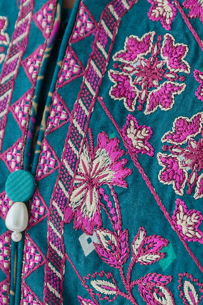 Beechtree - 3 PIECE - EMBROIDERED CAMBRIC SUIT - TEAL AURA (UNSTITCHED)