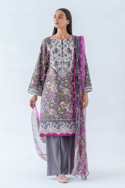 Beechtree - 3 PIECE - EMBROIDERED CAMBRIC SUIT - EBONY BLOOM (UNSTITCHED)