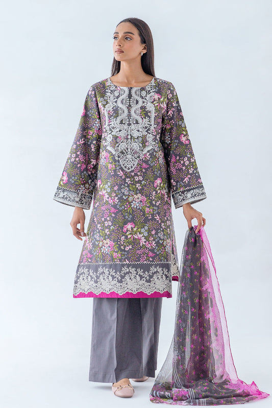 Beechtree - 3 PIECE - EMBROIDERED CAMBRIC SUIT - EBONY BLOOM (UNSTITCHED)