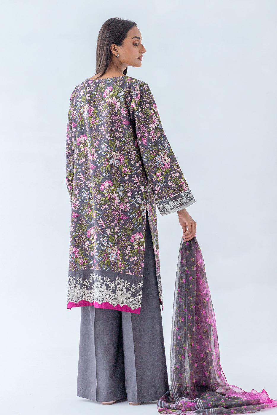 Beechtree - 3 PIECE - EMBROIDERED CAMBRIC SUIT - EBONY BLOOM (UNSTITCHED)
