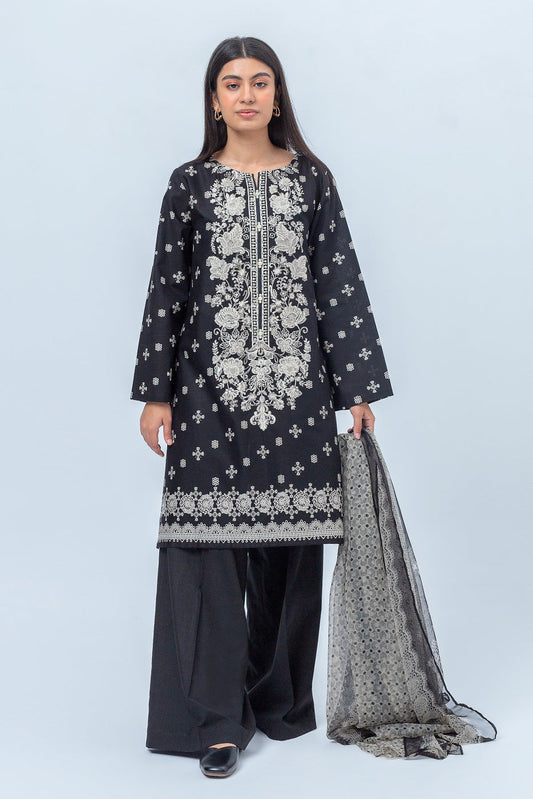 Beechtree - 3 PIECE - EMBROIDERED CAMBRIC SUIT - MIDNIGHT BLACK (UNSTITCHED)