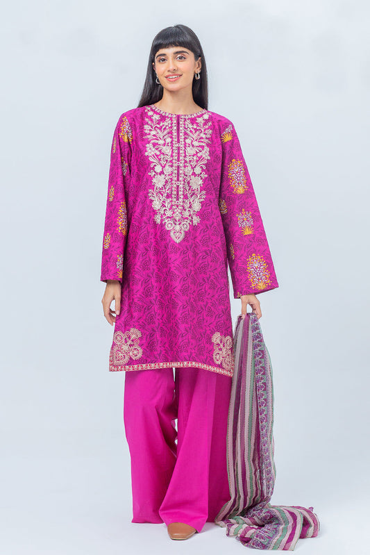 Beechtree - 3 PIECE - EMBROIDERED CAMBRIC SUIT - FUSHIA BLUSH (UNSTITCHED)