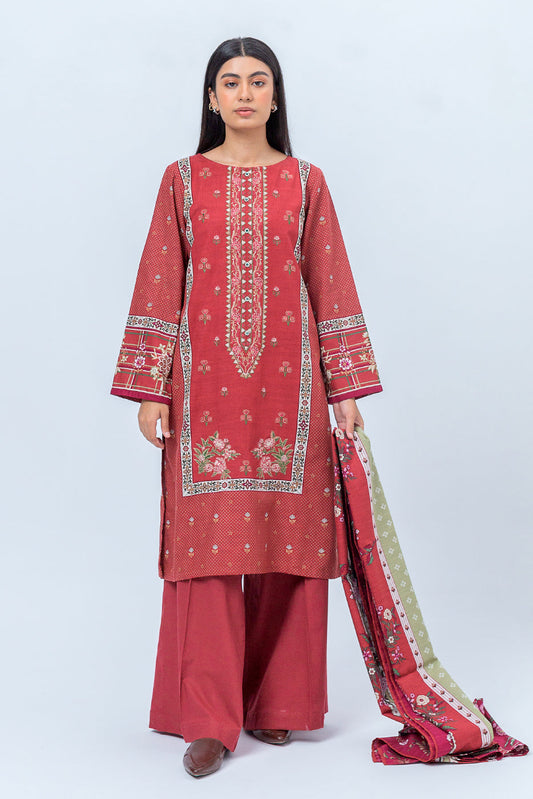 Beechtree - 3 PIECE - EMBROIDERED KHADDAR SUIT - RASPBERRY BLUSH (UNSTITCHED)