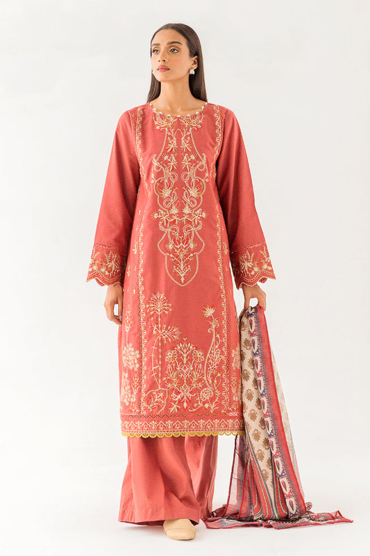 Beechtree - 3 PIECE - EMBROIDERED TWO TONE SUIT - GINGER SPICE (UNSTITCHED)