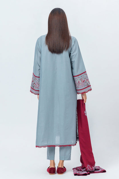 Beechtree - 3 PIECE - EMBROIDERED CAMBRIC SUIT WITH WOVEN SHAWL - DIVINITY DREAM (UNSTITCHED)