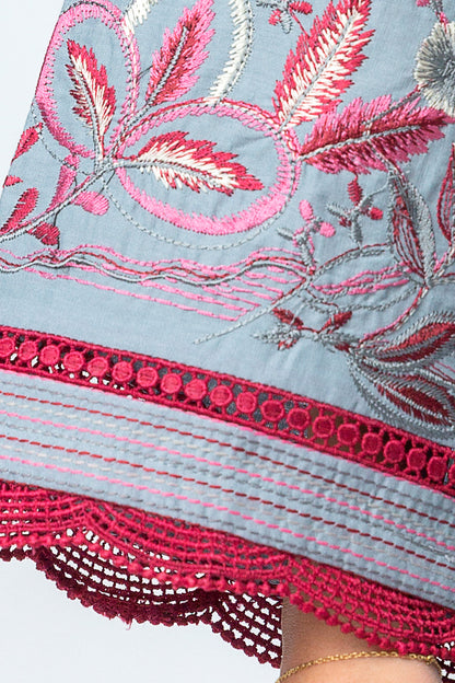 Beechtree - 3 PIECE - EMBROIDERED CAMBRIC SUIT WITH WOVEN SHAWL - DIVINITY DREAM (UNSTITCHED)