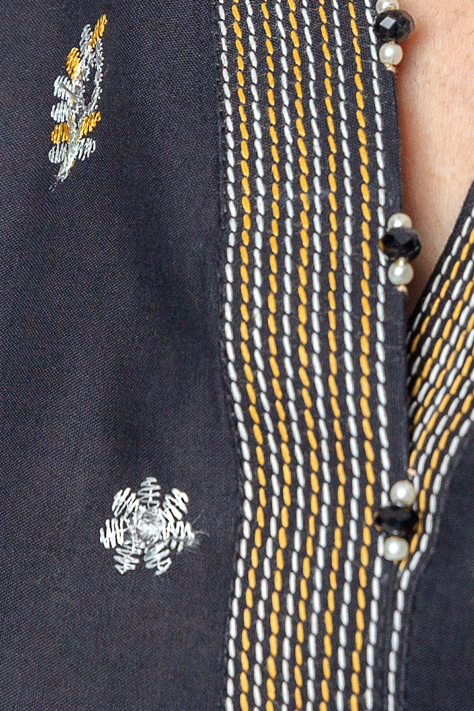 Beechtree - 3 PIECE - EMBROIDERED CAMBRIC SUIT WITH WOVEN SHAWL - NOIR GLAM (UNSTITCHED)